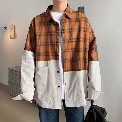Autumn Japanese Plaid Stitched Long-Sleeve Mens Shirt Heritage Craftsmanship