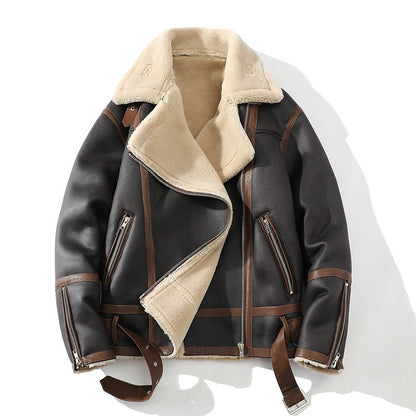 Plus Size Casual Polo Collar Fleece-Lined Thickened Fur Jacket Inclusive Luxury