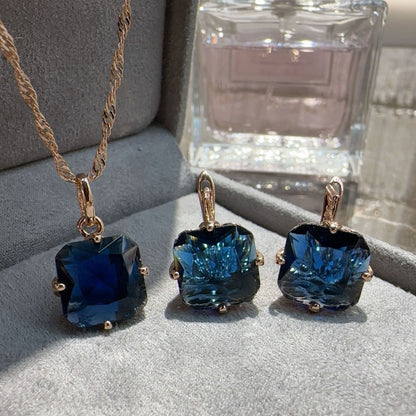 Ornament Sapphire Earrings And Necklace Set