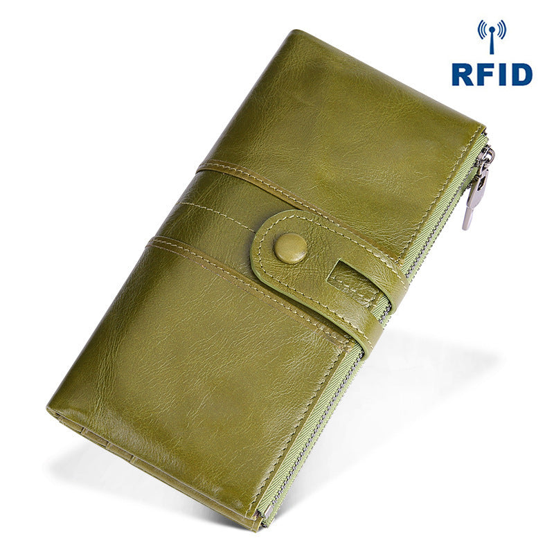Retro Women's Leather Wallet Fashion Rfid Long Wallet