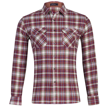Cotton plaid double bag long sleeve shirt men