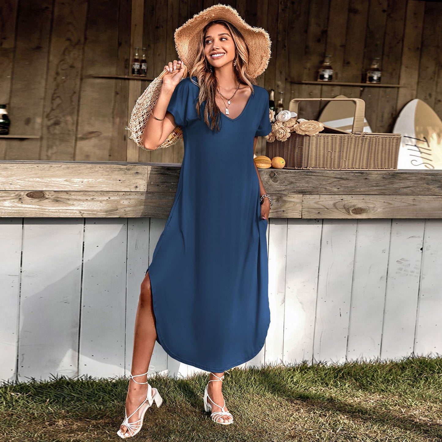 V-neck Split Irregular Hem Homewear Pajamas For Women