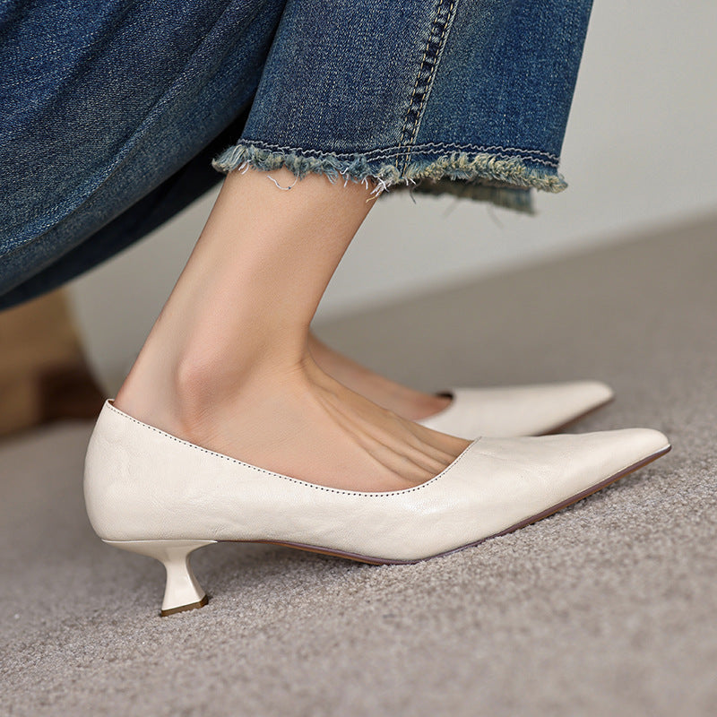 Women's Solid Color French Pointed-toe Mid Heel Shoes