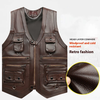 Genuine Leather Vest Man First-Layer Cowhide Motorcycle Essential Biker Core