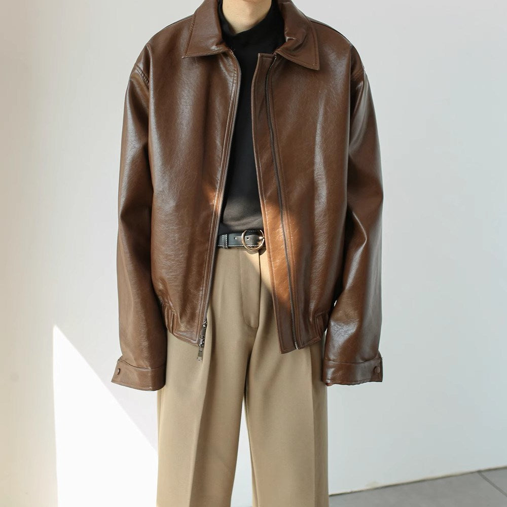 Mens Retro Short Personalized Leather Coat Vintage Individuality