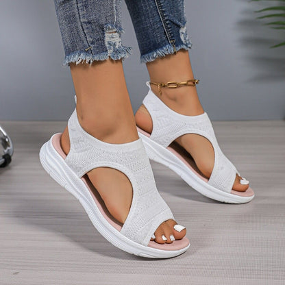 Large Size Flat Bottom Flyknit Women's Sandals