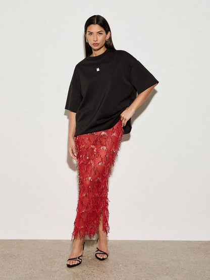 Sexy Sequined Tassel Sequins Skirt