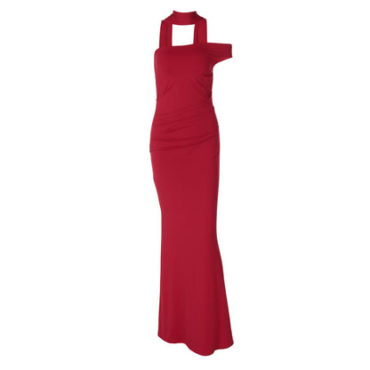 Women's Slim Fit Backless Ribbon One-shoulder Tube Top Dress