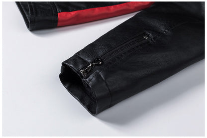 Motorcycle Stitching Leather Jacket Men Stand Collar Retro Vintage Edge
