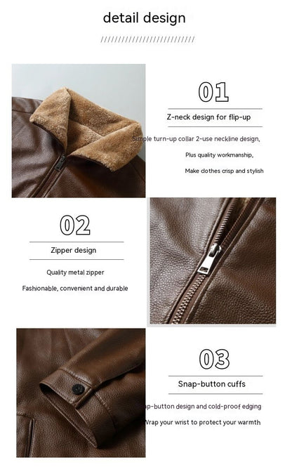 Mens Leather Lapel Fleece Padded Coat Luxe Winter Insulation