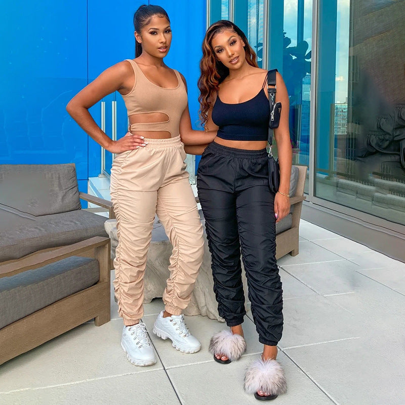 Personality pleated street casual pants women