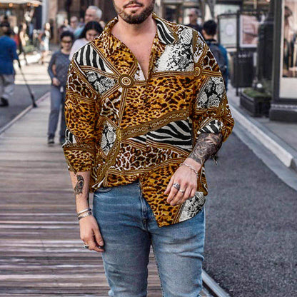 Fashion Leopard Print Long-Sleeve Shirt for Men Bold Sophistication