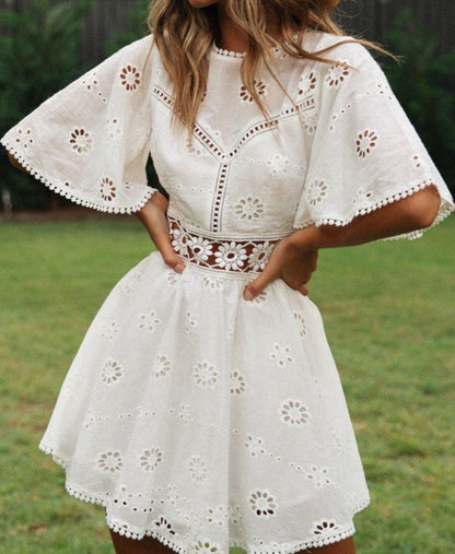Lace patchwork cotton dress