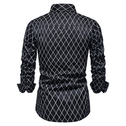 Diamond Check Contrast Color Long Sleeve Fashion Shirt