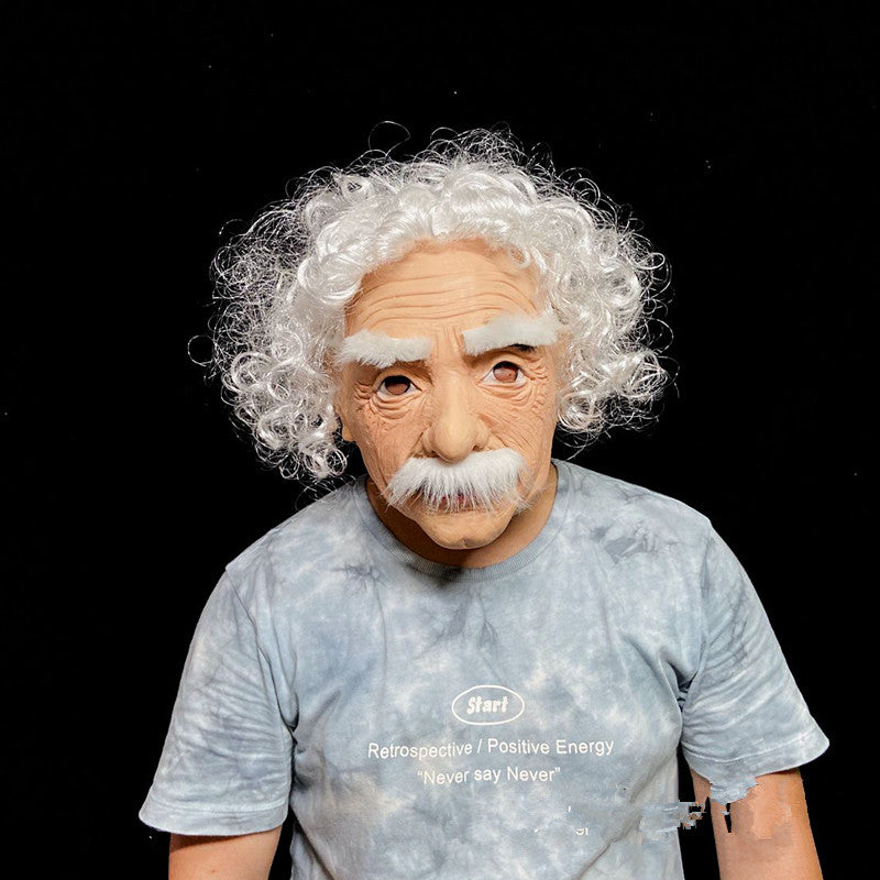 Realistic Old Man Halloween Mask | White Hair & Beard Full-Head Costume Headpiece
