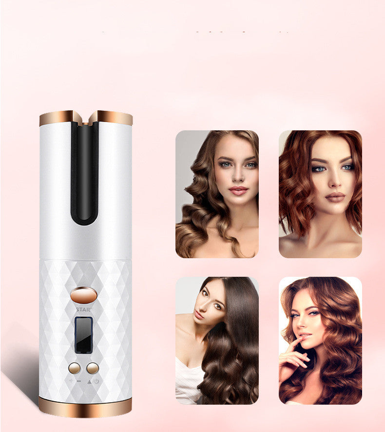 Rechargeable Auto-Rotating Hair Curler | LCD Display Ceramic Barrel Curling Iron for Women