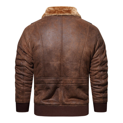 Autumn Winter New Leather Fur Mens Jacket Casual Multi-Pocket Lapel Short Velvet Luxe Utility