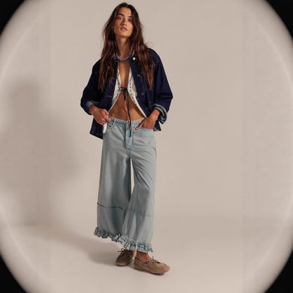 New Women's Wide-leg Cropped Lace Jeans