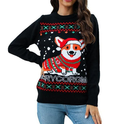 Dog Pattern Jacquard Pullover For Women