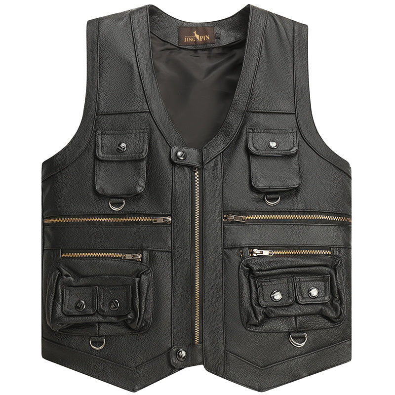 Genuine Leather Vest Man First-Layer Cowhide Motorcycle Essential Biker Core