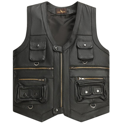 Genuine Leather Vest Man First-Layer Cowhide Motorcycle Essential Biker Core