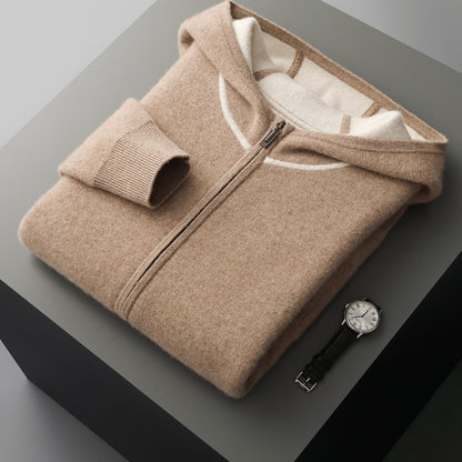 Mens Hooded Loose Casual Knitted Wool Sweater Cardigan Coat Relaxed Texture