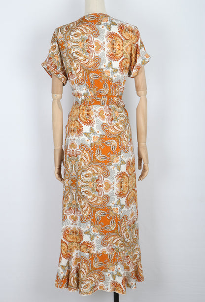 Ladies V-Neck Short Sleeve Patchwork Irregular Dress