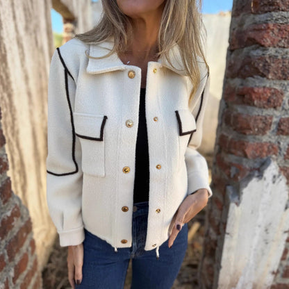 Temperament Commute Woolen Coat Women's Fall And Winter Lapels Fastener Decoration Short Jacket