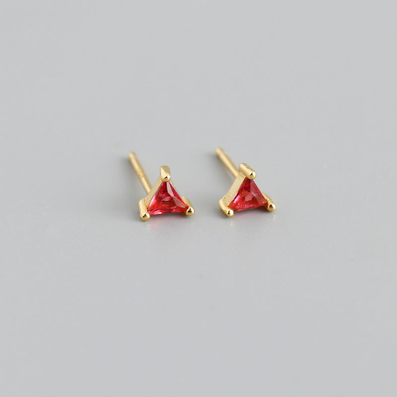 Simple Triangle Color Zircon Stud Earrings S925 Silver