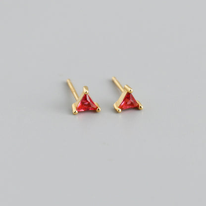 Simple Triangle Color Zircon Stud Earrings S925 Silver