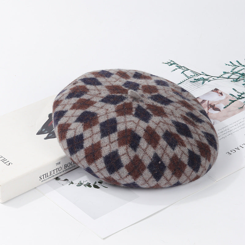 Autumn And Winter Wool Plaid Beret Retro Easy Matching Woolen