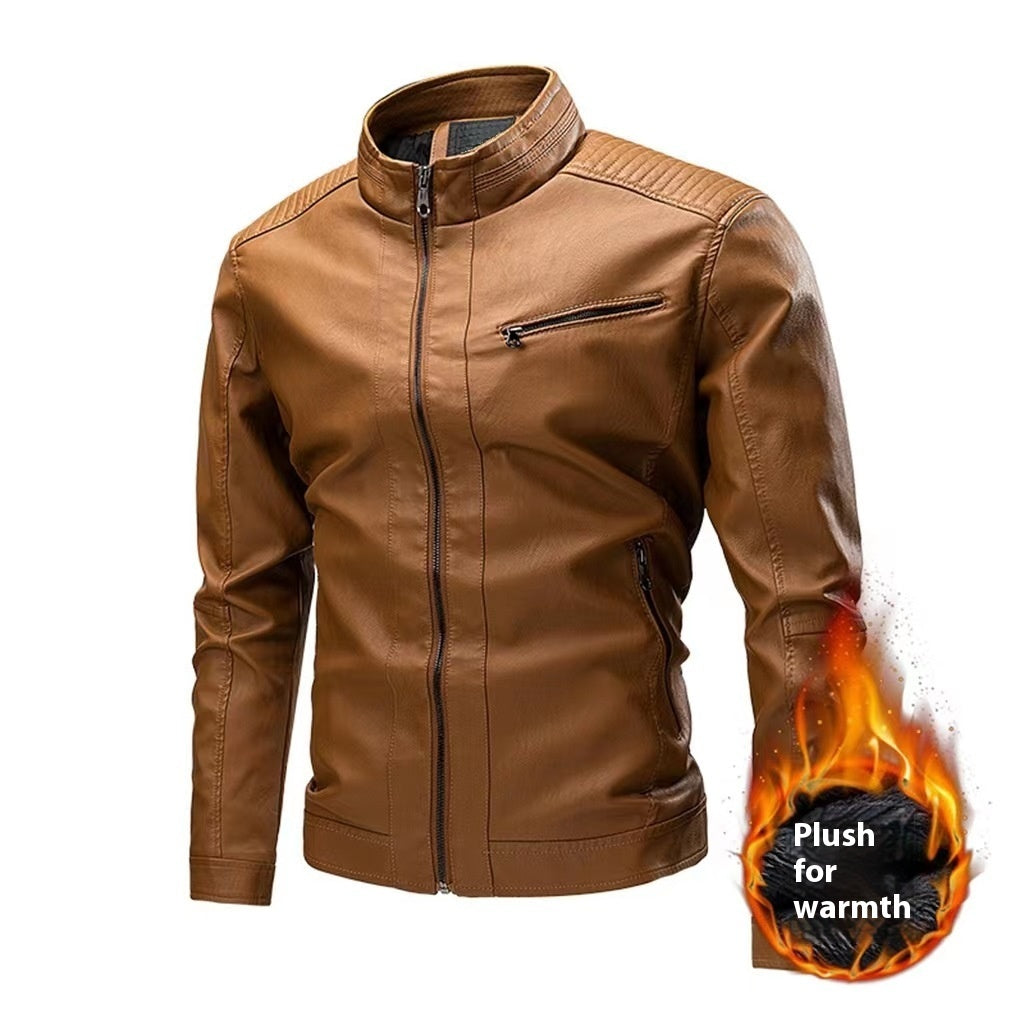 Spring Autumn Cross-Border Casual Mens Leather Stitching Motorcycle Retro Fashion Jacket Heritage Fusion