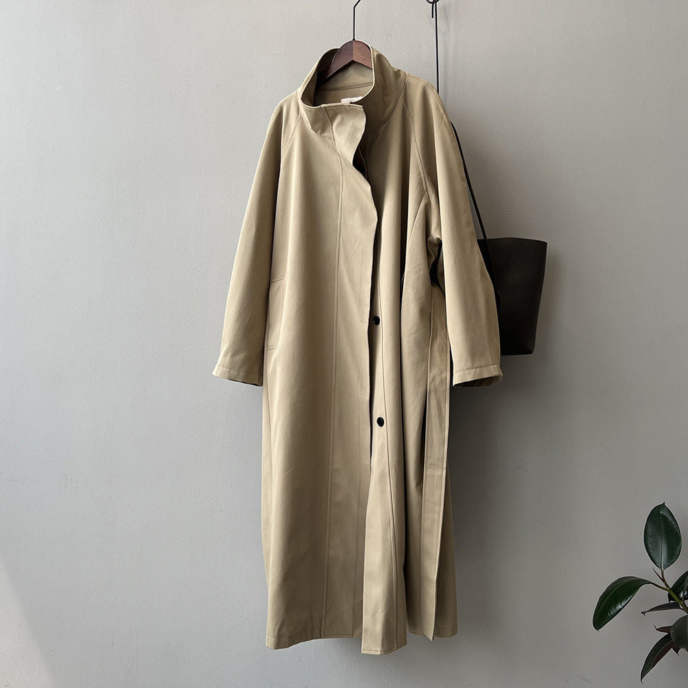 Long Section With A Stand Collar Trench Coat Women's Single-breasted Baggy Coat