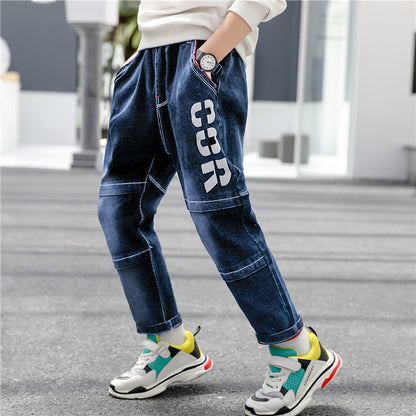 Boys Jeans Autumn Winter New One-Piece Velvet Plush Comfort