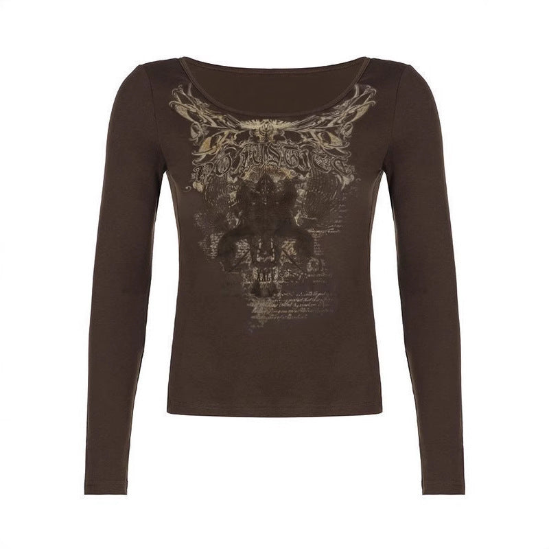 Printed Round Neck Long Sleeve Knitted Long Sleeve T-shirt