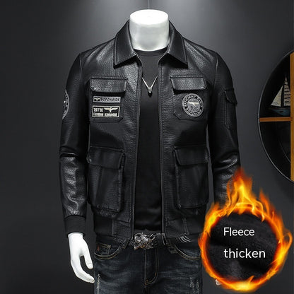 Autumn Winter New Mens Casual Leather Coat Slim Fit Mastery