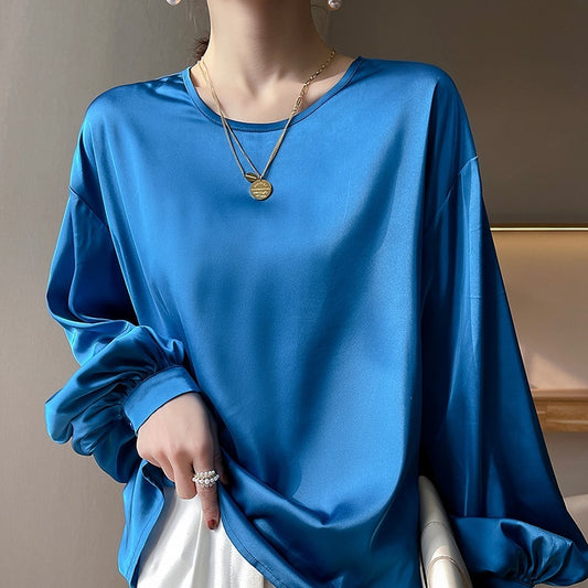 High-grade Round Neck Collarbone Simple Graceful T-shirt
