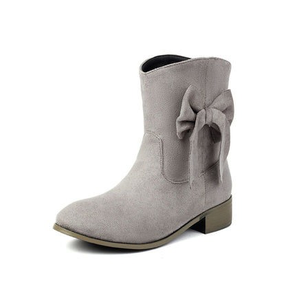 Low Heel Suede Large Size Sweet Bow Casual Boots