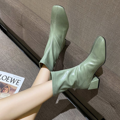 High-heeled net red leather Martin boots