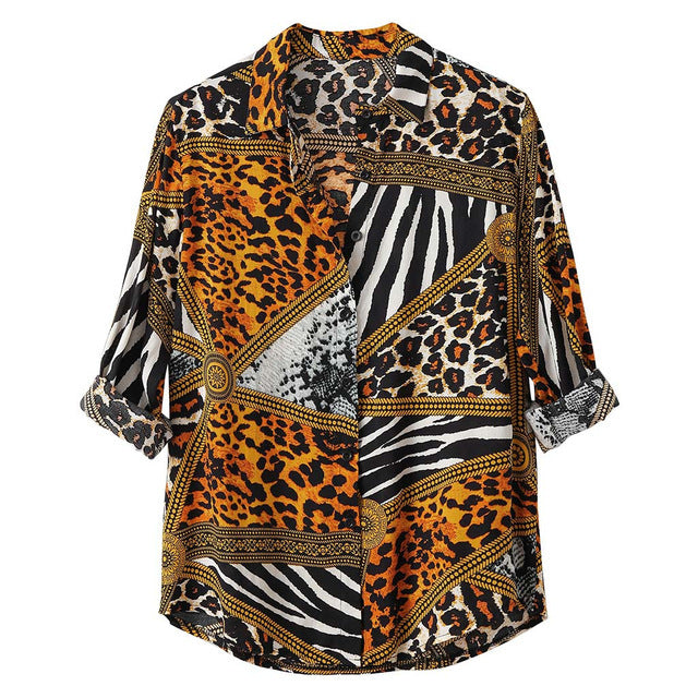 Fashion Leopard Print Long-Sleeve Shirt for Men Bold Sophistication