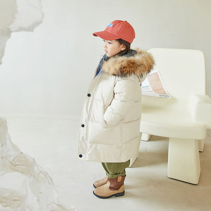 The Arctic Crest: Big Fur Collar Mid-Length Thickened Winter Coat