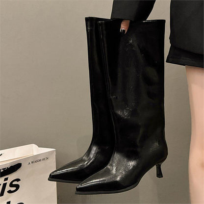 Women's Solid Color Fashion All-match Outer Wear High Tube Pointed Boots