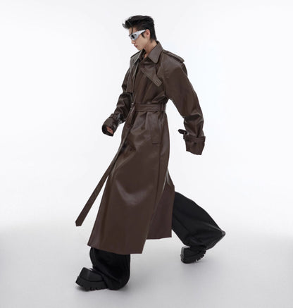Deconstructing Split Padded Shoulder Profile PU Leather Coat Radical Form