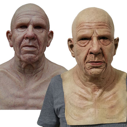 Realistic Old Man Halloween Mask | White Hair & Beard Full-Head Costume Headpiece