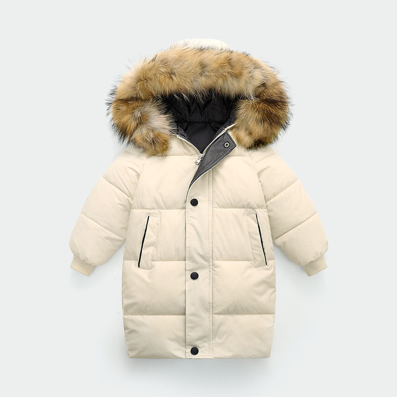The Arctic Crest: Big Fur Collar Mid-Length Thickened Winter Coat