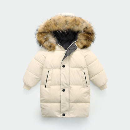 The Arctic Crest: Big Fur Collar Mid-Length Thickened Winter Coat