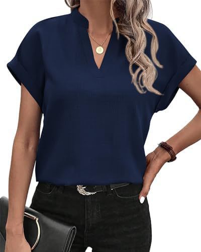 Summer Simplicity Fashion V-neck Short Sleeve Linen Shirt For Women
