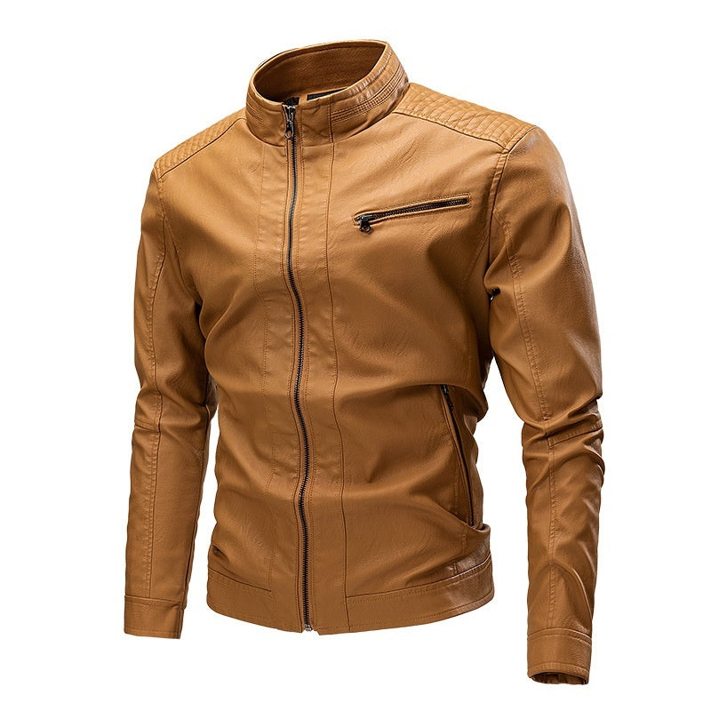Spring Autumn Cross-Border Casual Mens Leather Stitching Motorcycle Retro Fashion Jacket Heritage Fusion