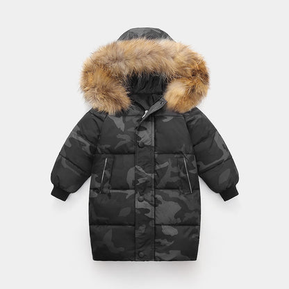 The Arctic Crest: Big Fur Collar Mid-Length Thickened Winter Coat
