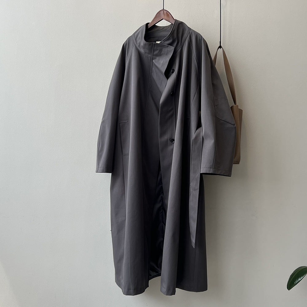 Long Section With A Stand Collar Trench Coat Women's Single-breasted Baggy Coat